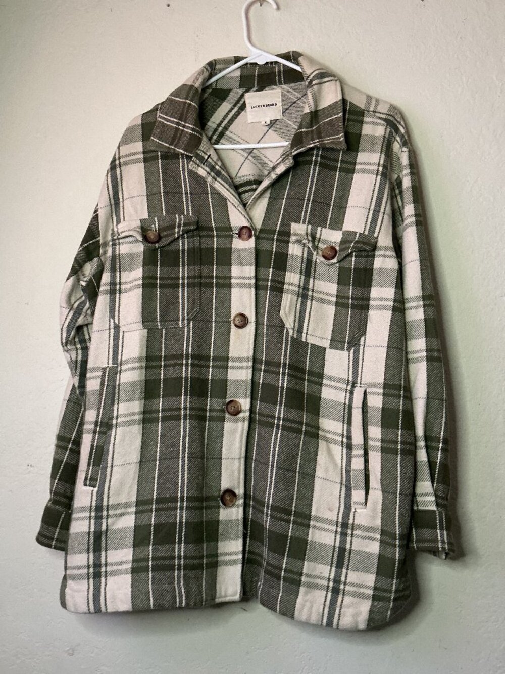 Lucky Brand Olive and Cream Plaid Jacket Shacket - Women's Size Medium